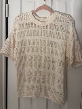 aerie Cream Open-Knit Short-Sleeve